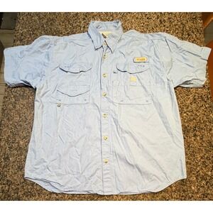 Columbia PFG Bahama II Fishing Shirt Mens Medium Blue Short Sleeve Nylon Vent
